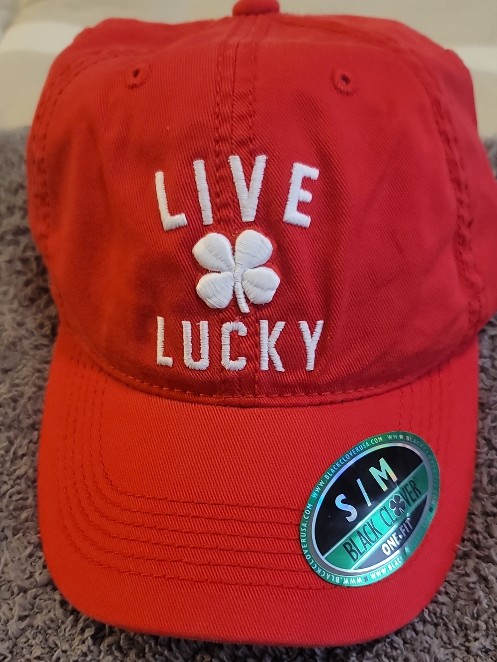 Red "Live Lucky" Embroidered Baseball Cap